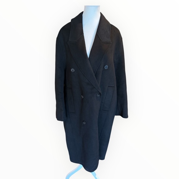 NWT ZARA Double Faced Black Wool Blend Double Breasted Long Oversized Coat - Picture 3 of 13